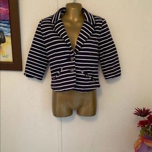 Express Women Blazer 3/4 Sleeve Blue white stripes